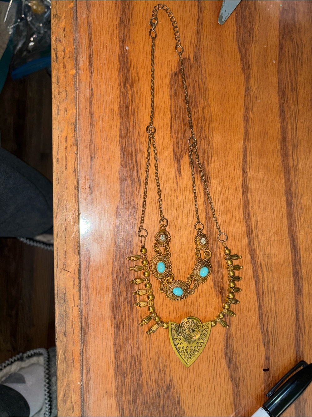 Bohemian Gold-Tone Necklace with Turquoise Accent 11 Inches